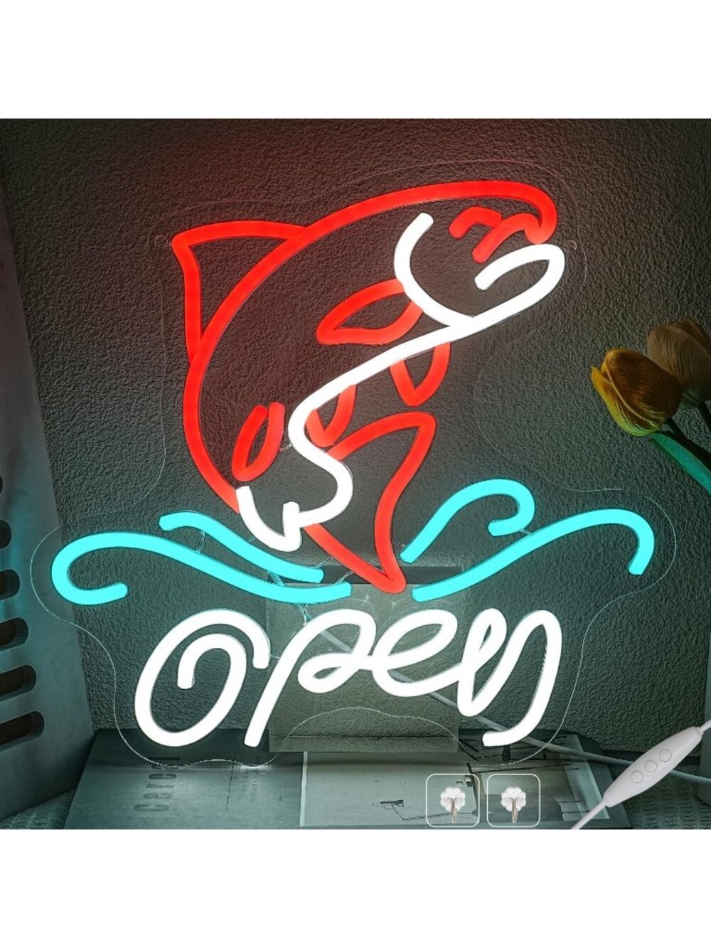 Fish Neon Sign Red Blue White Neon Light Seafood LED Light Restaurant Theme